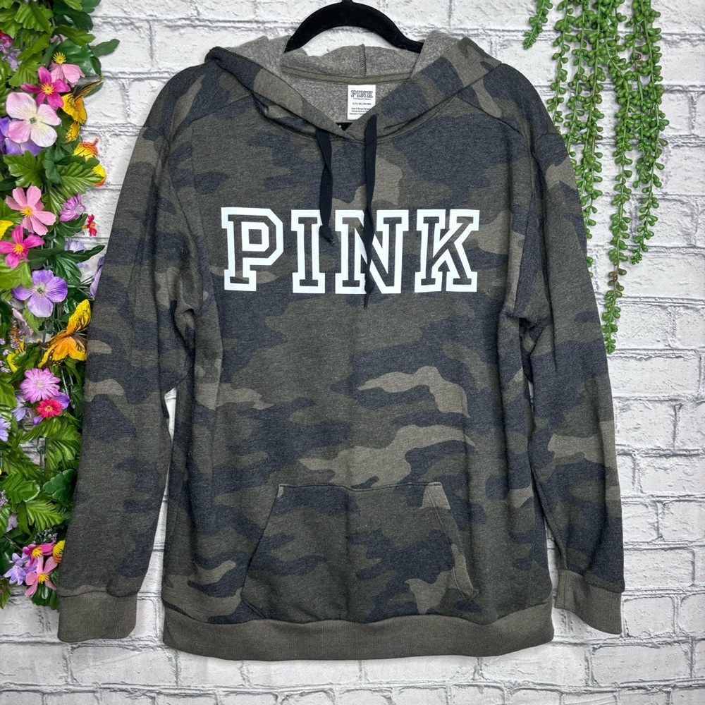💙2/$40💙PINK Victoria's Secret Camo Printed Green Pullover Hoodie Size Small